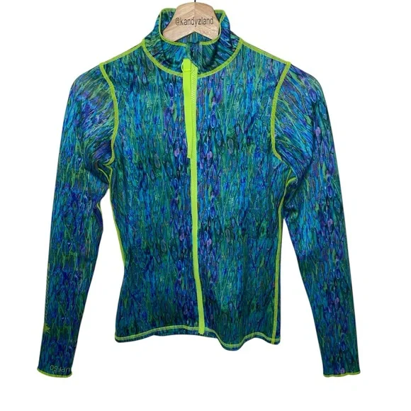 TUTU BLUE Women's Zip Long Sleeve Rash Guard Shibori W/ matching Leggings XS/S - Picture 3 of 8